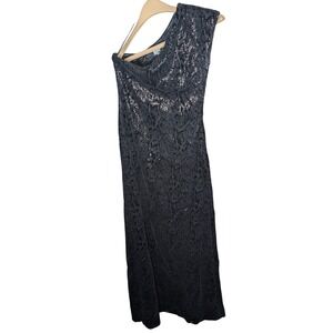 Halston Heritage Black One Shoulder All Over Sequin Evening Gown Silk Lined Sz 4